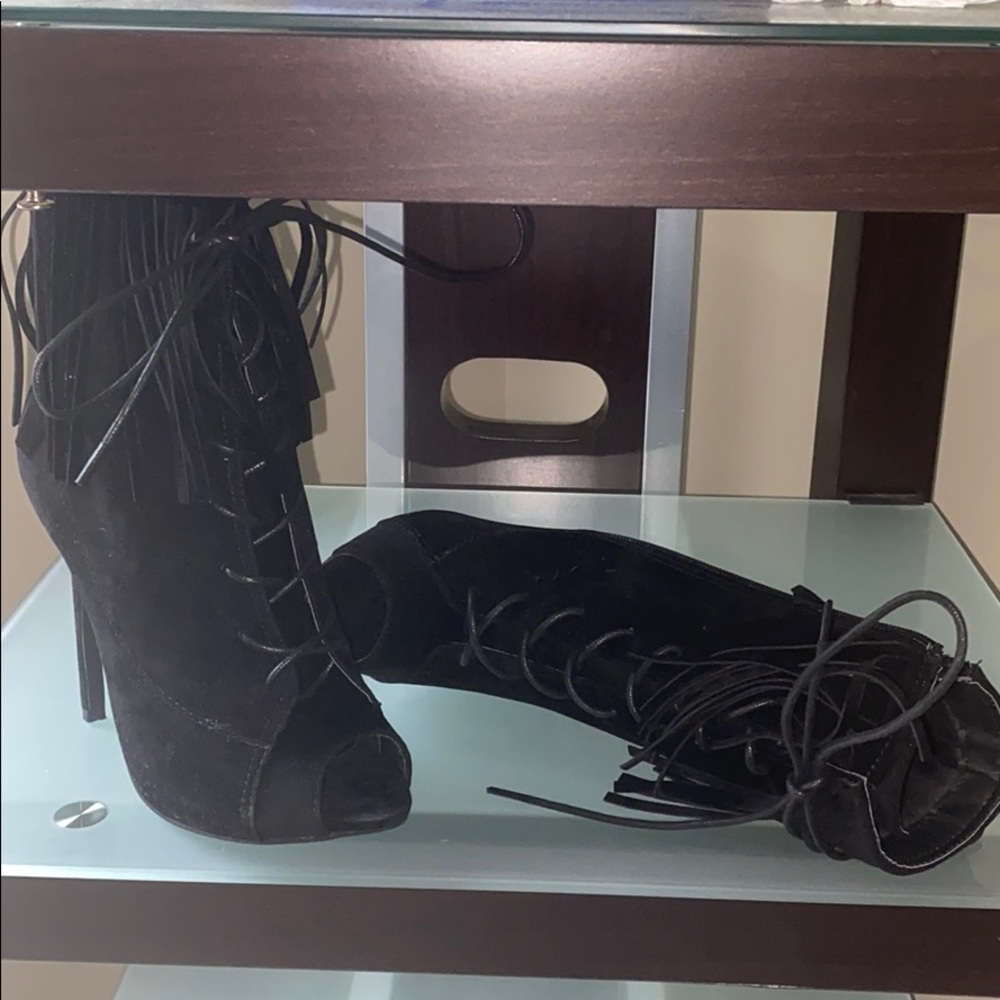 Liliana....peep toe black suede ankle heel boots - Picture 2 of 4